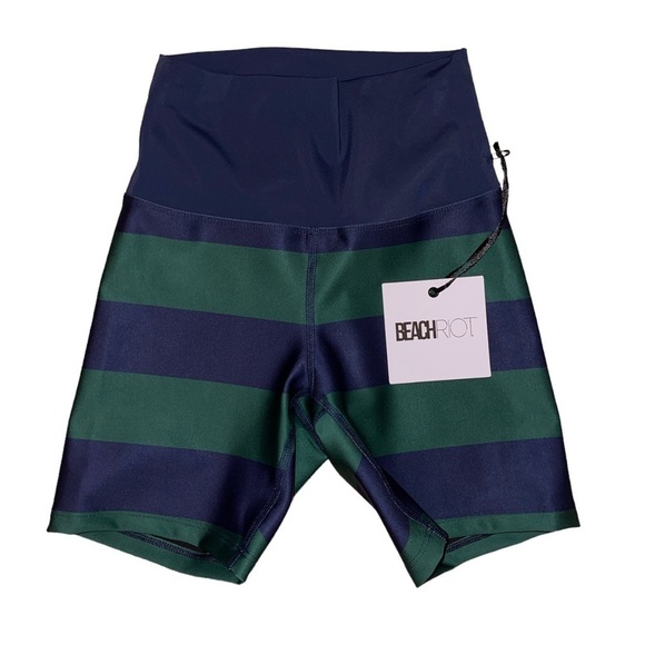Beach Riot NWT Bike Shorts in verdant rugby stripe green blue women’s size XS - Picture 4 of 7